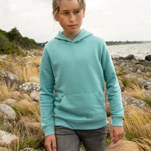 Organic Hoodie Kids / Hoodie Kids / Sweatshirt Kids Travel Weasel in teal monstera image 5