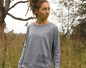 Organic sweater women / sweatshirt women suitcase in lava grey