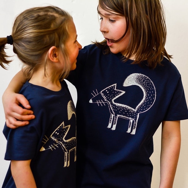 T-shirt enfant Franzi Fuchs bleu en coton biologique