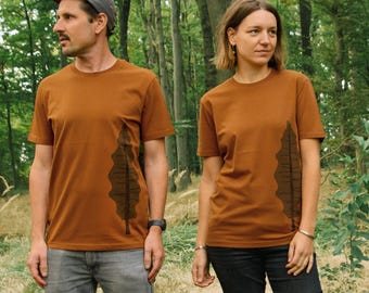 Women's fir tree T-shirt in roasted orange / Organic unisex T-shirt / Shirt with tree print made of organic cotton for women