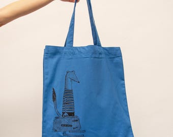 Organic Tote Bag Travel-Wiesel mindful blue / hand-printed jute travel bag / blue jute bag + inner pocket / gift for travel tote bag