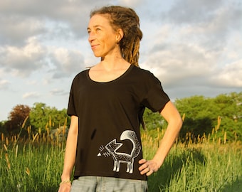 Hand-printed Franzi Fuchs T-shirt for women / black women's T-shirt / women's T-shirts / women's T-shirts with fox