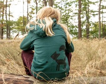 Fuchs Sweatjacke Kinder / bio Kapuzenjacke Kinder / Hoodie Kinder grün aus ökologischer Baumwolle