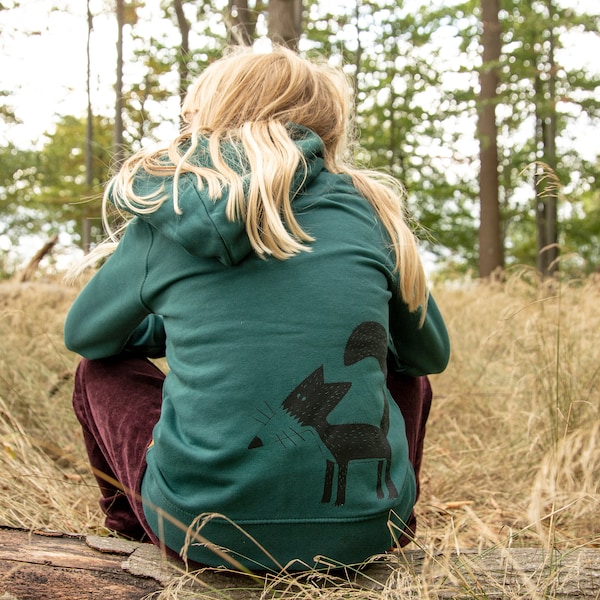 Fuchs Sweatjacke Kinder / bio Kapuzenjacke Kinder / Hoodie Kinder grün aus ökologischer Baumwolle