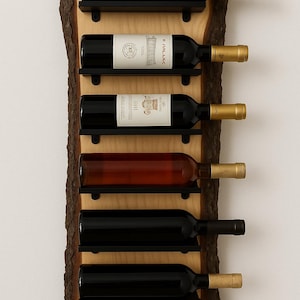 Rustic Live Edge Wood Wine Rack, Wall-Mounted, Custom Engraving - Personalized Home Bar Decor