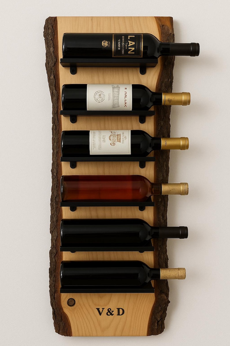 Rustic Live Edge Wood Wine Rack, Wall-mounted, Custom Engraving ...