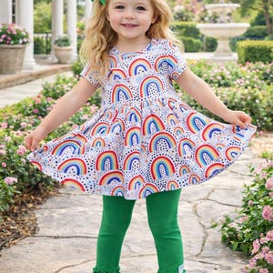 Rainbow Twirl Tunic & Green Ruffle Leggings - St Patrick's Day Outfit Girls 12mo 18mo 2 3 4 5 6 Rainbow baby shower outfit