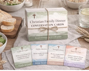 Tarjetas de conversación para la cena familiar cristiana / Fe, Biblia, temas divertidos (Descarga digital)