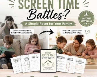 Kit para desintoxicarse del tiempo frente a las pantallas en familia / Tarjetas de actividades imprimibles, tablas de rutinas (descarga digital)
