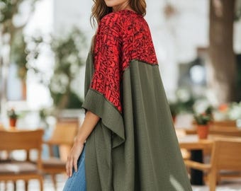 Modern Olive Green linen  kimono