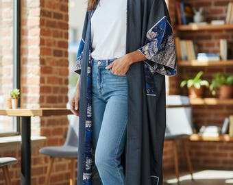 Dark Denim Abaya Kimono | Handmade