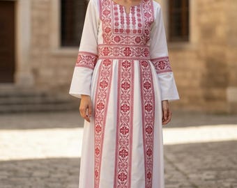 White Abaya with Red Embroidery