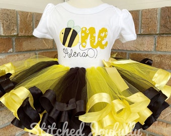 Little girls handmade bumblebee tutu outfit