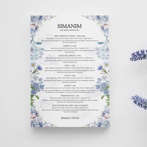 Simanim Card for Rosh Hashanah Hebrew, English, and French Printable Jewish Sweet New Year Blessings Menu Card Table Instant Download