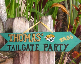 CUSTOM SIGN IDEA Jacksonville Jaguars-Tailgate Party Custom Directional Arrow-Wooden Football Tailgate Party Sign