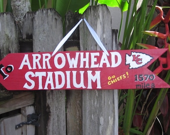 To ARROWHEAD STADIUM - Kansas City Chiefs Directional Arrow Sign with Your Mileage to Arrowhead Stadium