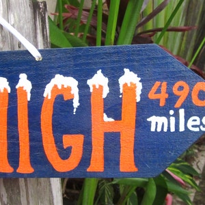 Denver BRONCOS-To MILE HIGH-Directional Arrow with Your Mileage to The Bronco's Mile High Stadium Wooden Football Sign image 3