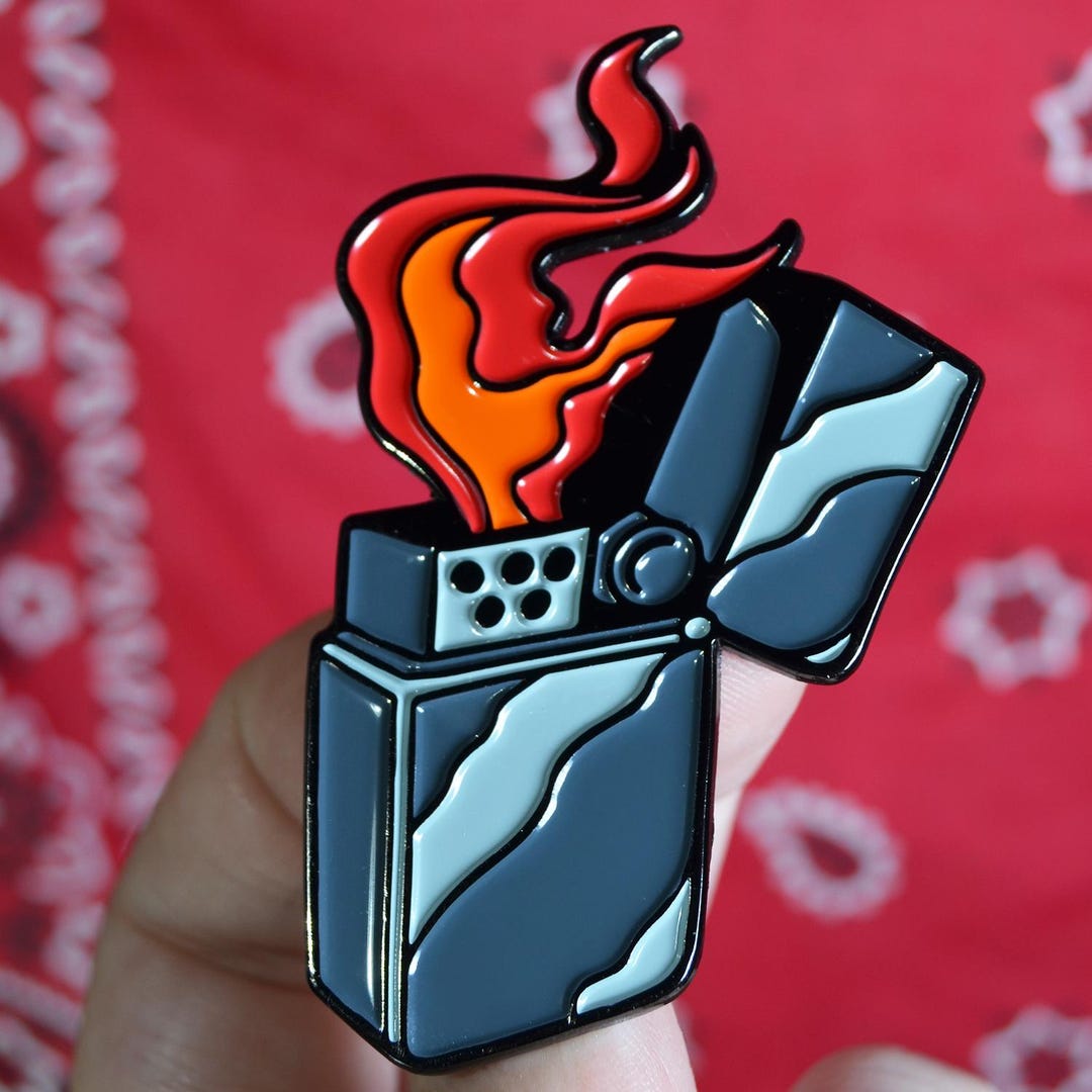 Red Flaming Lighter Enamel Pin - Punk Lapel Charm for Metalheads & Pin ...