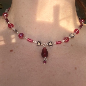 Red heart beaded necklace