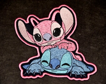 Embroidered Stitch Angel Patch, Lilo Stitch Applique (4 1/2 x 4 inches)