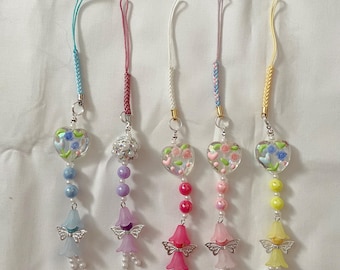 Colgante para móvil con cuentas de hada de las flores, llavero kawaii