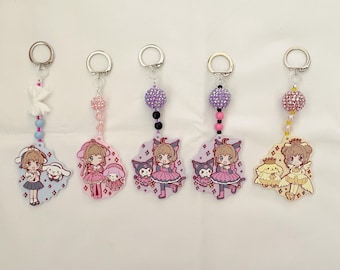 Cute Anime Magical Girl And Kitty Friends Gashapon Keychain Keyring Bag Charm