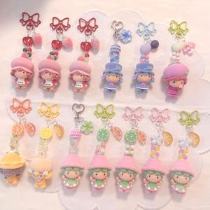 Fruit Girl Flocked Figure Keychain, Kawaii Beaded Bag Charm