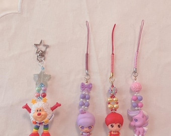 Rainbow Girl Figure Beaded Keychain Bag Charms 80s Child Gift