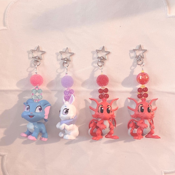 Neopets Draik Cybunny Beaded Keychain Bag Charm 2000s Nostalgia Trinket