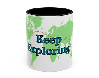 Keep Exploring world map travel mug | Accent Coffee Mug