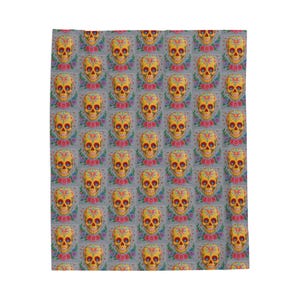 Colorful Skull Velveteen Plush Blanket | Cozy Throw for Halloween, Day of the Dead, Home Decor, Gift