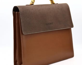 Vintage LOEWE Velazquez 2-Wege-Henkeltasche aus Leder, braun, selten (Riemen fehlt)