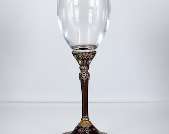 Vtg Brown Jeweled Enamel Stem Wine Goblets Set of 11 Formal Glassware Romantic