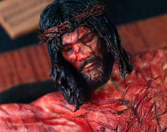Jesus Kruzifix, realistische handgemalte, ursprüngliche christliche Skulptur