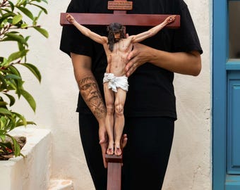 Heri Hodie Semper Italian Crucifix - Vintage Open Arms Jesus