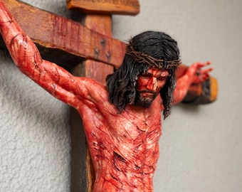 Jesus Crucifix, Passion of Christ, Realistic Hand-Painted, Christian Religious Artwork