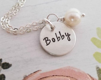 Personalized Necklace with  up to 6 Kids Names, Hand Stamped Sterling Silver Disc