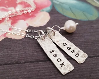 Necklace with up to Six Kids Names Mothers Day Gift Sterling Silver Stamped Distressed Tags