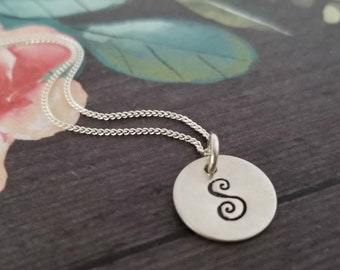 Initial Necklace Hand Stamped Sterling Silver Disc, Monogram Necklace, Personalized Necklace