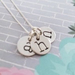 Initial Necklace, Hand Stamped Mom Necklace, Sterling Silver, Customize with One Two Three Four Five Six Tiny Discs Monogram Necklace
