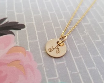 Tiny Monogram Necklace Gold Fill Disc Stamped Initial Layering Necklace