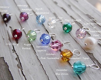 One Freshwater Pearl or Crystal Birthstone Birth Stone  Charm Add on