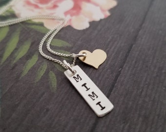 Stamped Grandmother Name Necklace, Gift for Grandma, Hand Stamped Sterling Silver Necklace