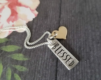 Stamped Necklace Blessed Pendant, Rustic Sterling Silver Jewelry, Mother Jewelry