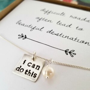 Sterling Silver Hand Stamped Necklace, Gift of Encouragement, I Can Do This image 2