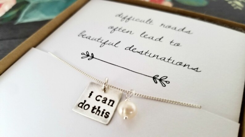 Sterling Silver Hand Stamped Necklace, Gift of Encouragement, I Can Do This image 2