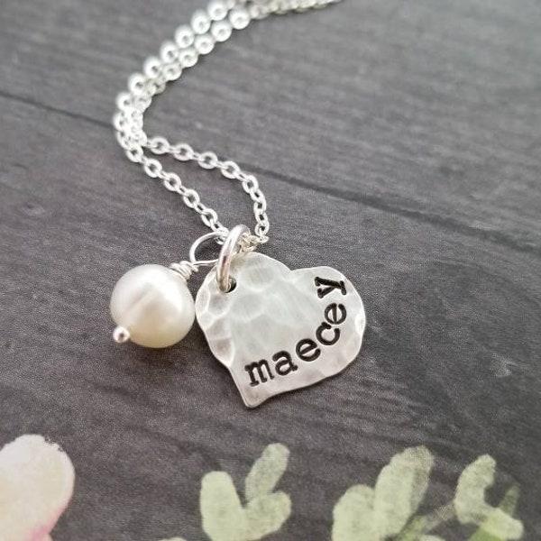 Heart Necklace with Kids Names, Sterling Silver Stamped Distressed Heart, Personalized Mother Jewelry, Gift for New Mom