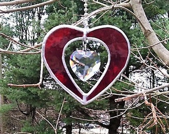 Heart of My Heart- Stained Glass and crystal Fan/ Light pull-FREE SHIPPING