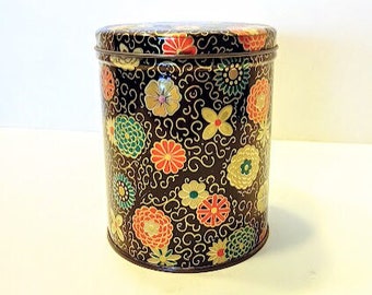 Vintage Tin- Cherrydale Farms - Black and Gold Floral-FREE SHIPPING