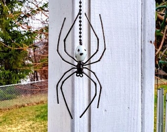 Spectacular Spider- Fan Pull with Black and White Glass Bead Body- Lead Free- FREE SHIPPING